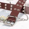 Fashionable Womens Faux Leather Belt With Chic Double Row Eyelets And Chain