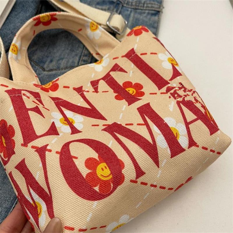 Gentle Women's Letter-printed Small Tote Bag, Street Chic Canvas Mini Tote Shoulder Bag, Versatile Teen Women's Crossbody Bag