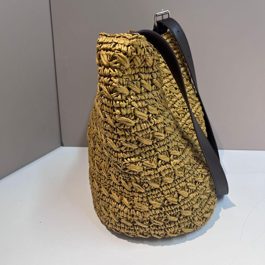 Handgehäkelte Papierschnur Eimer Tasche - Anpassbare Farben, Weiche Stroh Textur