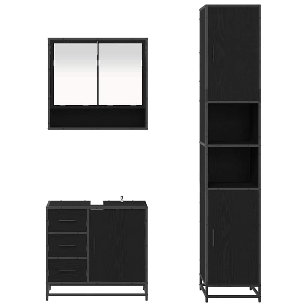 Bathroom Furniture Set 3 Pcs Black Oak Effect Particleboard