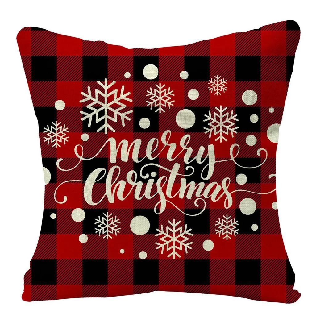 Christmas Cushion Cover Xmas Decorative Farmhouse Buffalo Check Pillowcase Holiday Party Decor Pillow Cover for Living Room Seat