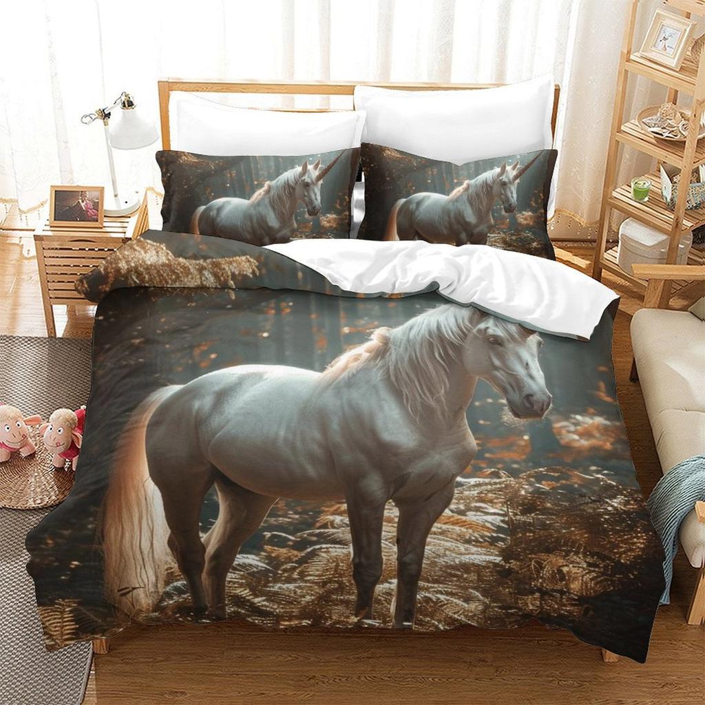 Comforter Digital Printed Unicorn Design Queen Size Bedding Girl'S Not Fading Soft And Comfortable.