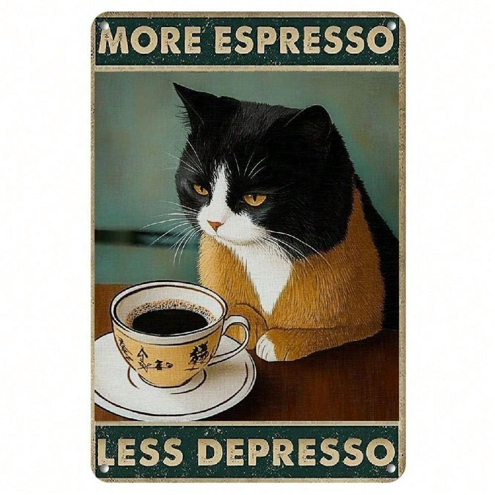 Vintage More Espresso Less Depression Metal Wall Art Weatherproof Rustproof UV Resistant 2D Flat Unframed Poster Durable Tin Sign