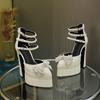 Fashion Luxury Handmade Full Pearls Rhinestones Bowknot Women Pumps Fashion Ankle Strap Platform Wedges High heels Banquet Wedding Shoes