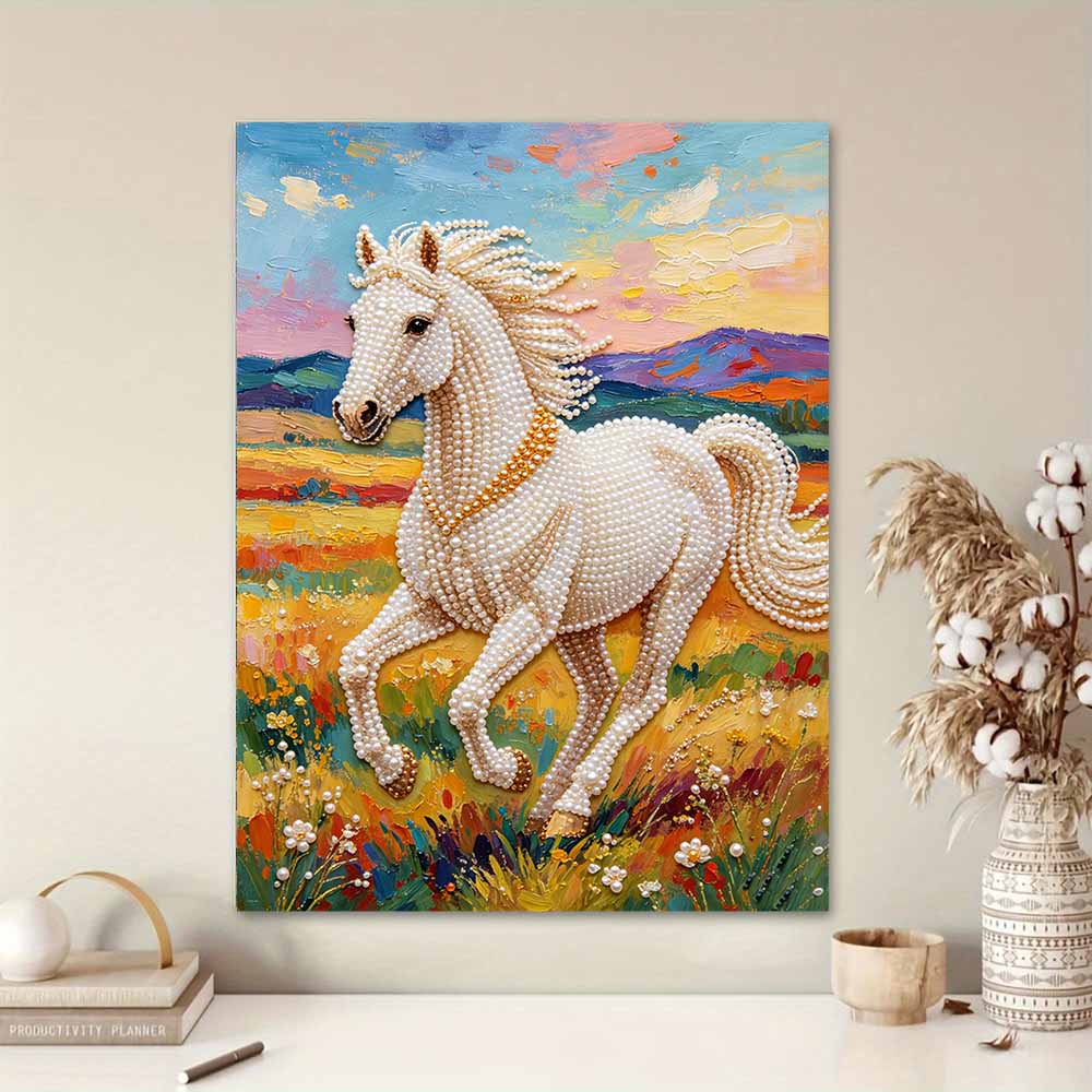 Majestic Horse Pearl Kit 5D DIY Round Rhinestone Art for Adults Relaxing Handmade Wall Decor Holiday Gift Frameless