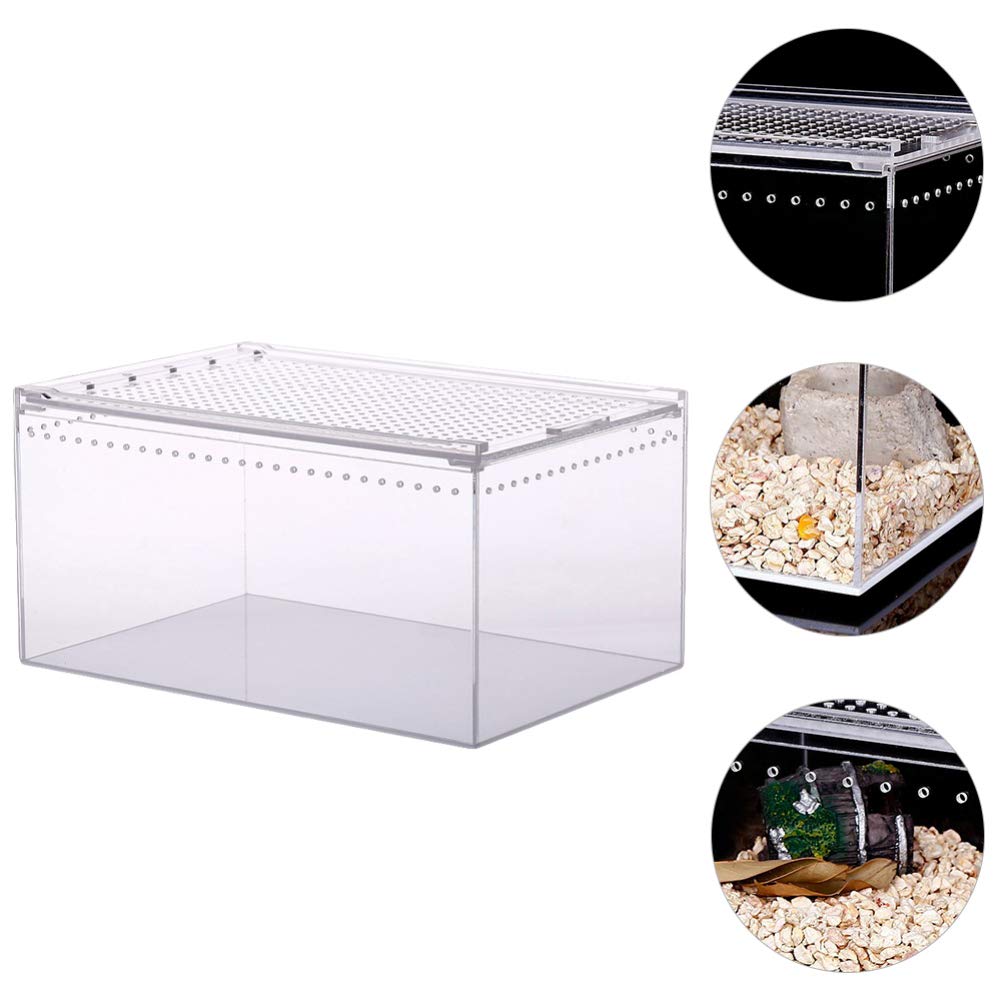 POPETPOP Reptile Case, Transparent Reptile Cage, Breeding Container for Small Animals, Turtles, and Amphibians, 25x15x15cm