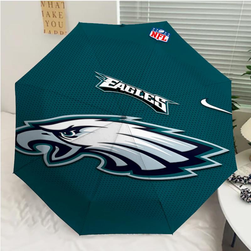 Philadelphia Eagles LOGO Print Automatic Umbrella, 8 Rib Iron Frame, Plastic Handle, Suitable for Outdoor Travel &Daily , Ideal Gift