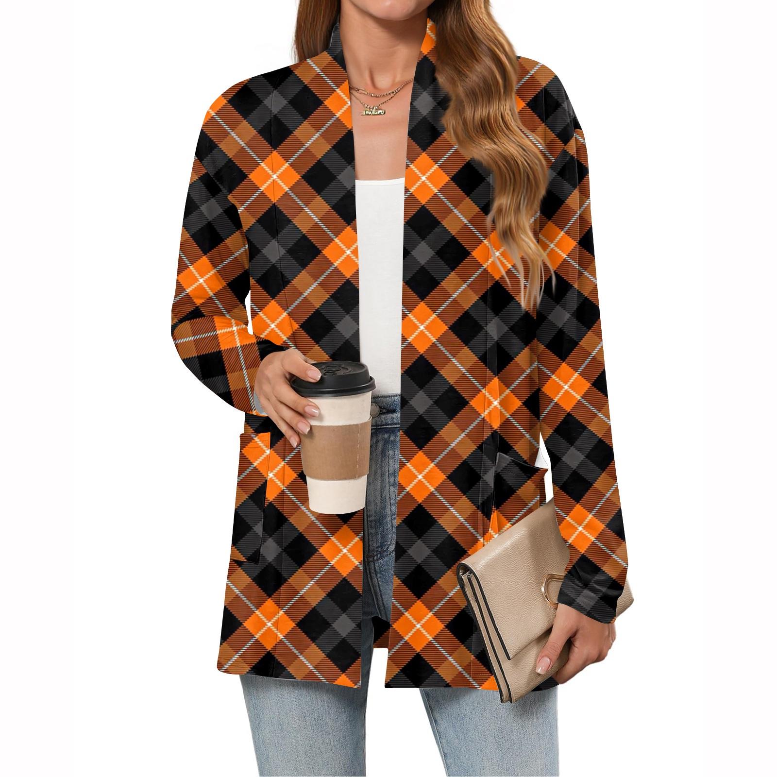 

Женский рождественский кардиган с принтом, легкий, с длинными рукавами, повседневный, свободного кроя, тонкий, с карманами, куртка-кардиган XXL оранжевый