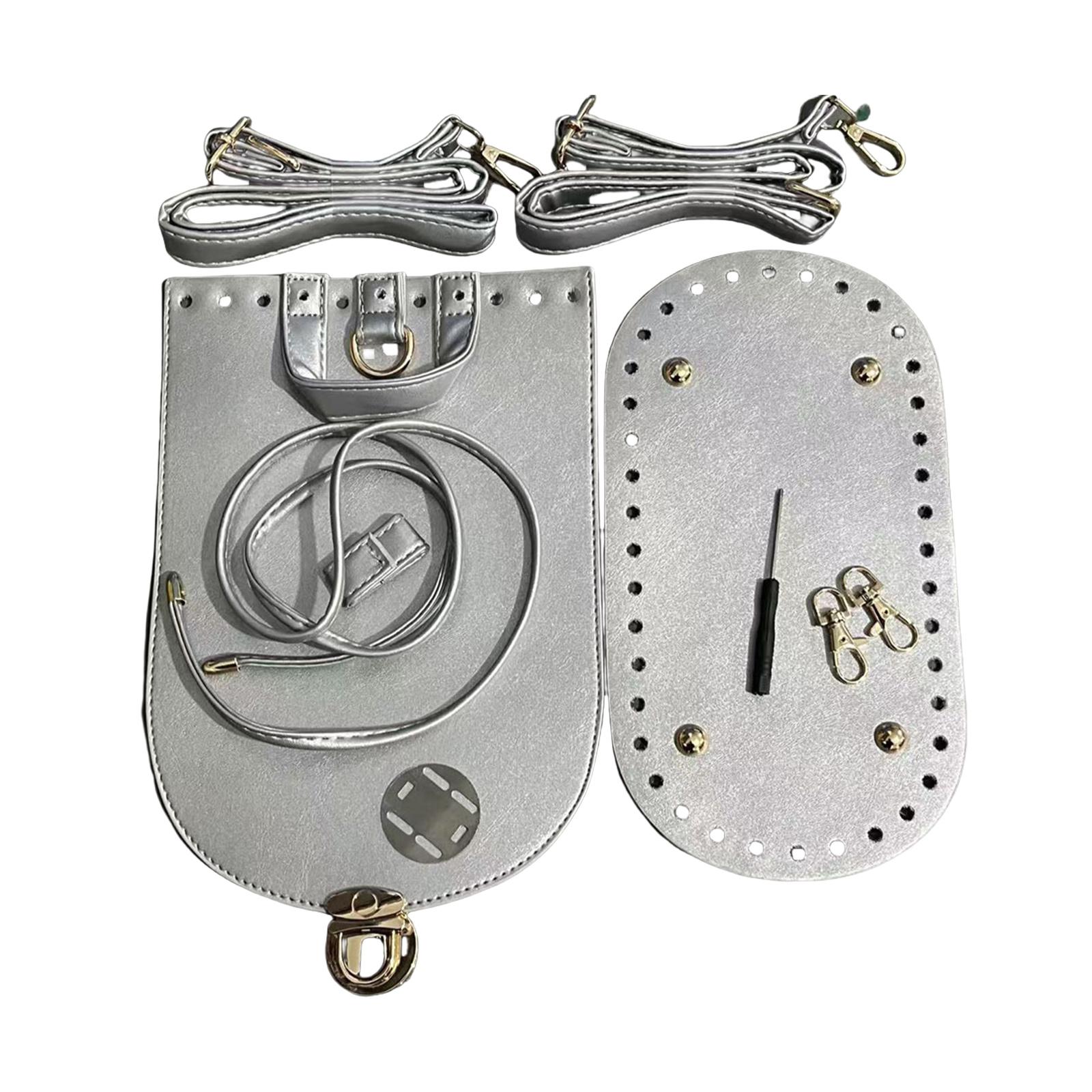 

Регулируемый плечевой ремень, дно сумки из искусственной кожи, набор для рукоделия для изготовления рюкзаков, кошельков, сумок ручной работы крючком, аксессуары для изготовления серебряный