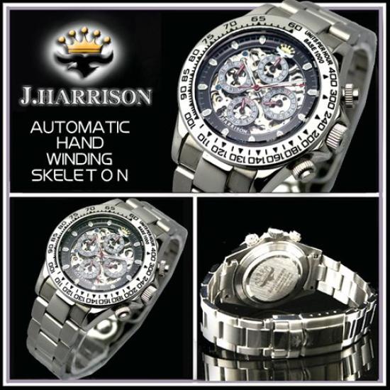 J.HARRISON Men's Multifunction Skeleton Watch - JH-003, Double-Sided Automatic Movement Display
