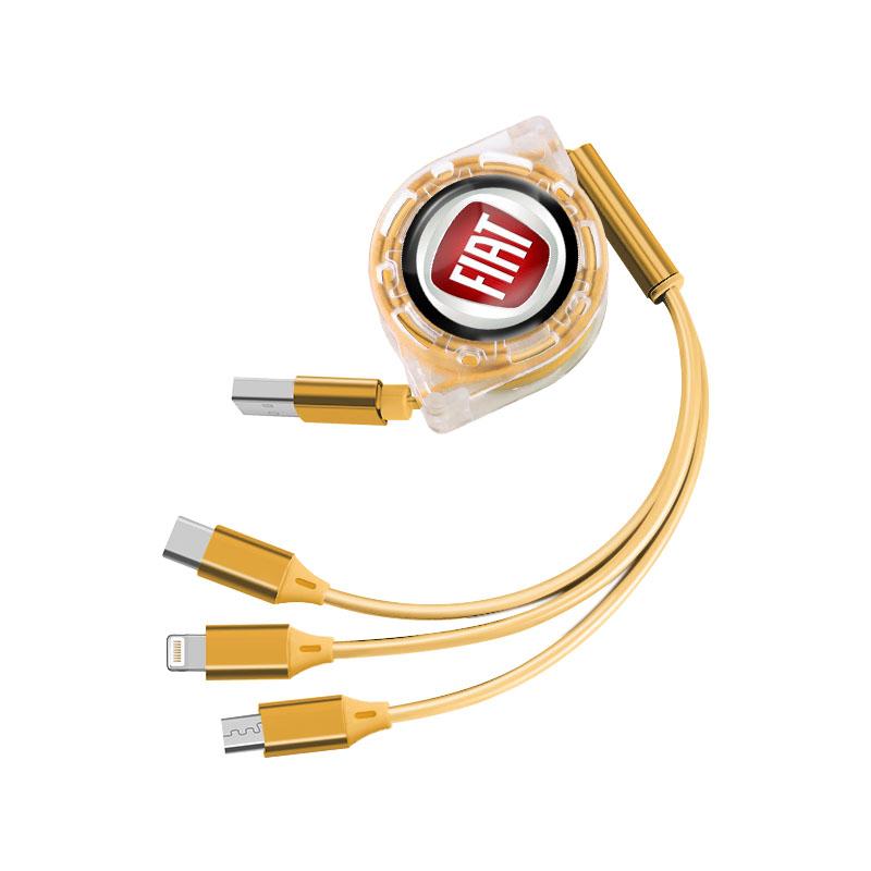Fiat Car Logo Fast Charging Cable 3 In 1 UsB Cable Type C Micro USB For Stilo Ducato Panda 500 Pondo Abarth Punto Palio Viaggio