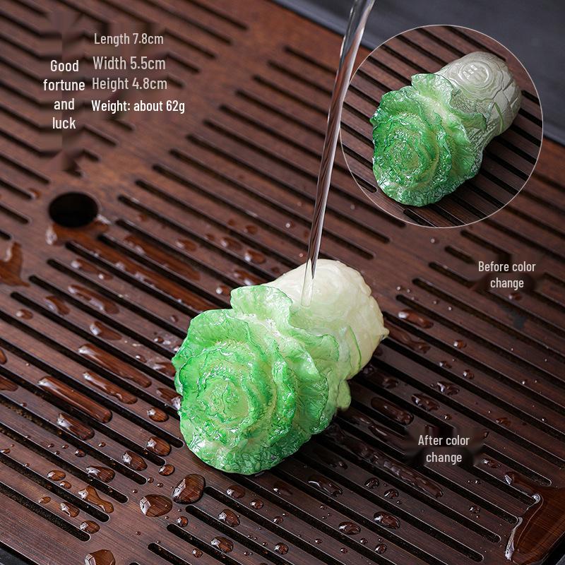 Personality Taiwan Tea Pet: Little Cabbage & Color-Changing Wealth Frog Tea Table Ornaments.