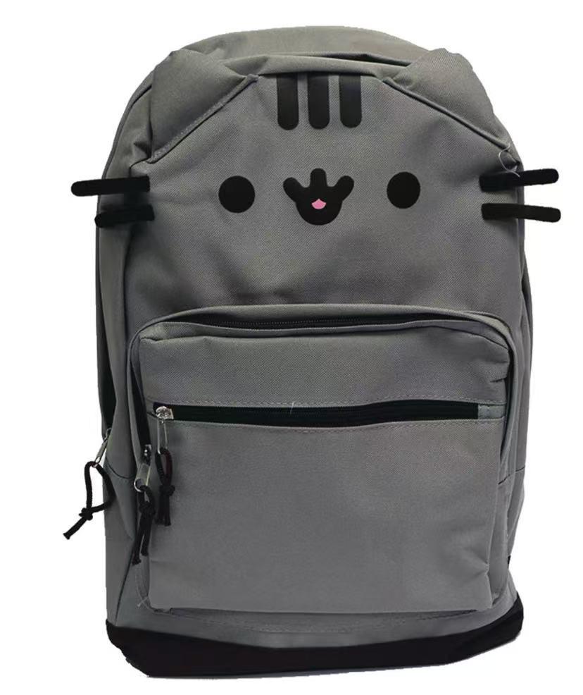 Double Shoulder Cartoon Cat & Bear Canvas Backpack - Cute, Large Capacity, Soft Brown & Milk White for Students