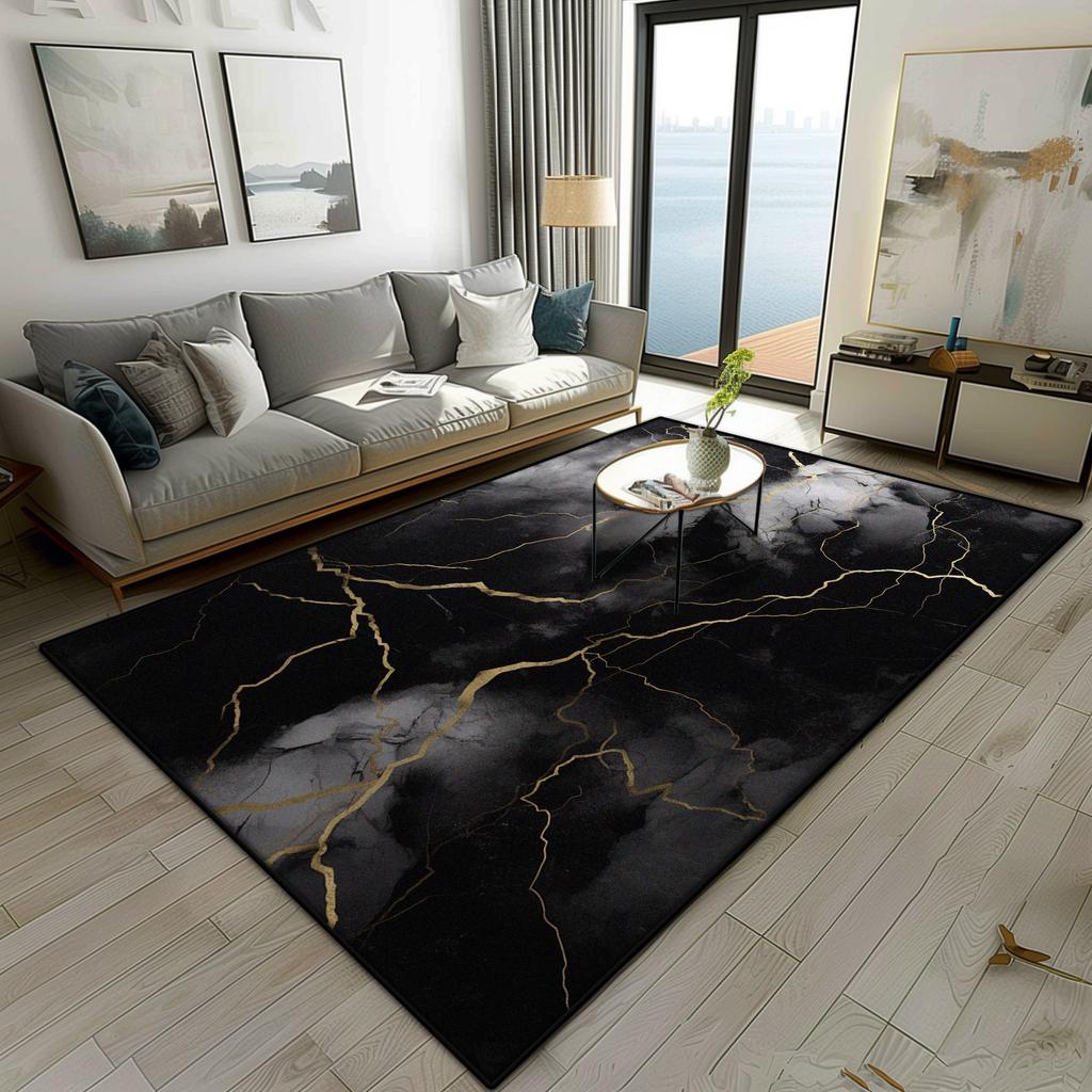 Modern Marble Style Living Room Carpet Luxury Decoration Bedroom Bedside Fluffy Soft Rug Easy Clean Sofa Tables Non-slip Mat