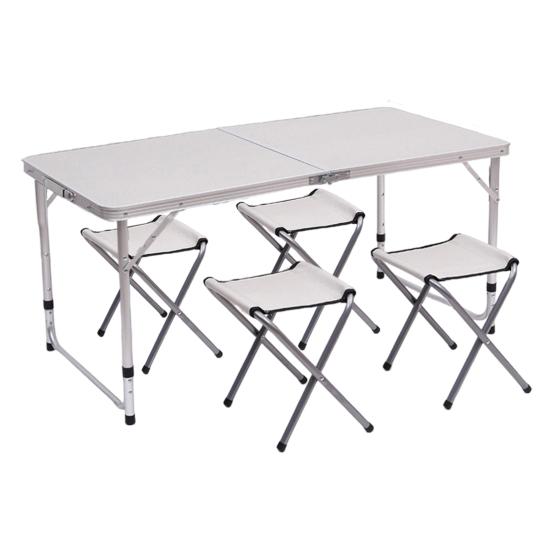 

Уличный складной стол с 4 стульями, прочный алюминиевый сплав, регулируемая высота, легкий, для кемпинга, пешего туризма, пикника, барбекю, портативный стол 5pcs белый