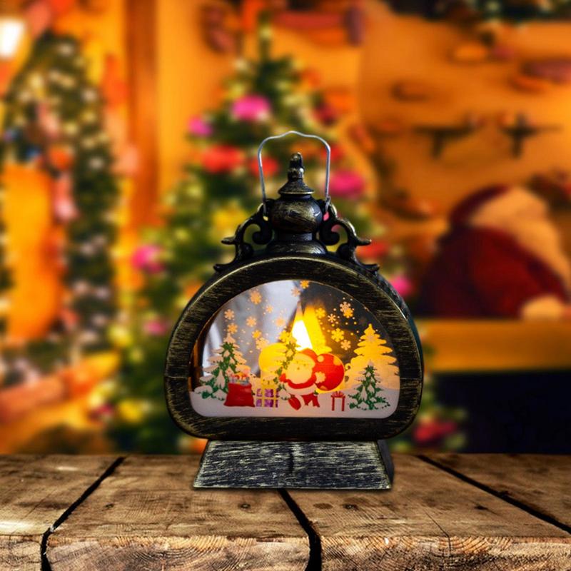 Christmas Lantern Decor Lighted Snow Globe Lantern Christmas Lamp With Handle Exquisite Snowflake Pattern Christmas Scene Lamp