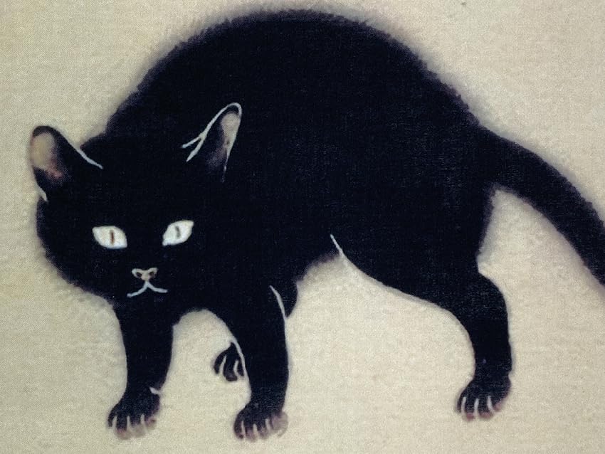 Hand Black by Shunso Hishida Ukiyo-e Towel, Cat, Persimmon,