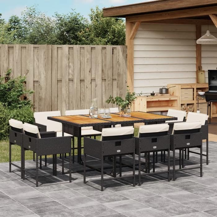 VidaXL Ensemble à manger de jardin 11 pcs coussins noir résine tressée 3278162