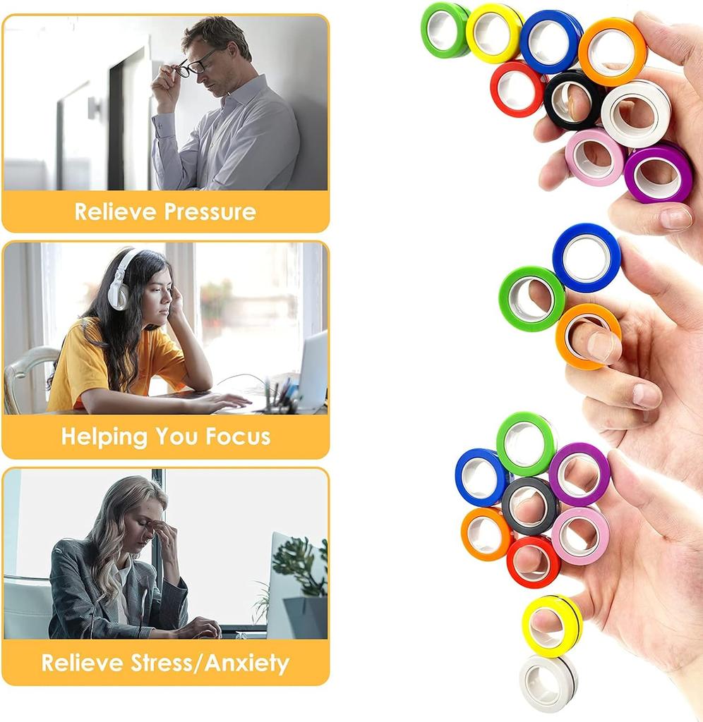 Magnetic Ring Fidget Spinner Toys Pack Colorful Fingers Magnet Rings Toys for Training Relieves Autism Anxiety