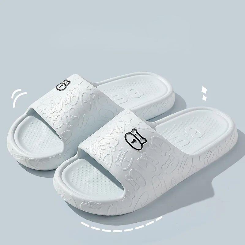Bear Embossing Slippers Non-slip Silent Platform Women's Summer Indoor Home Shoes Couple Bath High-end Sense Men's Slippers
