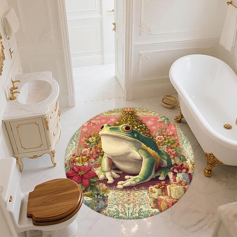 Christmas Frog pattern round rug,Carpet Rug for Living Room Bedroom Sofa Playroom Decor,Non-slip Floor Mat,Holiday Gifts and Birthday Gifts