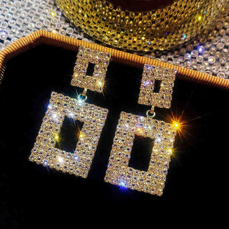 2025New Fashion Luxury Shining Crystal Drop Earrings Gold Silver Color Square Rhinestone Dangle Earrings for Women Wedding Party