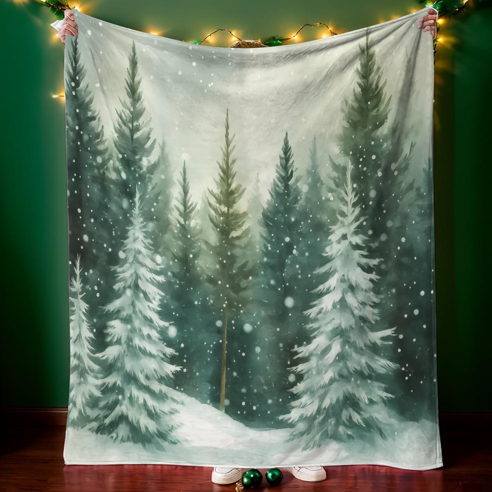 1 Plush Flannel Christmas Snow Print Blanket - Comfortable and lightweight beige-friendly, perfect for the office, chair