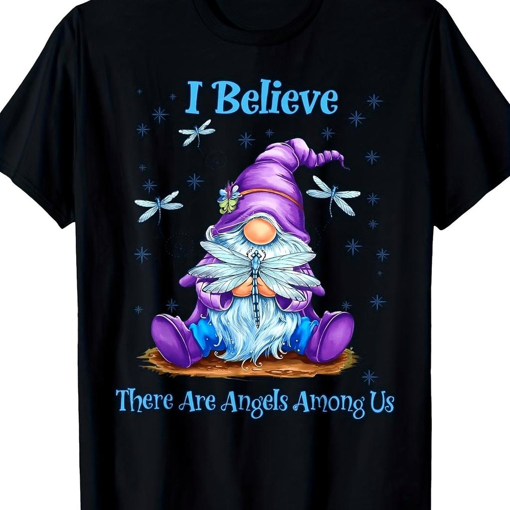 Gnome I Believe Angels Among Us Graphic Cotton Crew Neck Short Sleeve Tshirt For Men