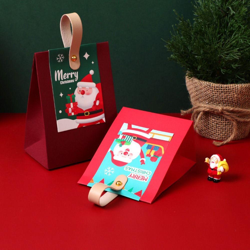 10Pcs Paper Gifts Wrap Handbag Classic Christmas Candy Gift Box Simple Christmas Gifts Bag  Children