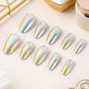 Iridescent Powder Blue Aurora Cat Eye Press-On Nails (32 Pieces) - Almond-Shaped, Skin-Brightening, Detachable.