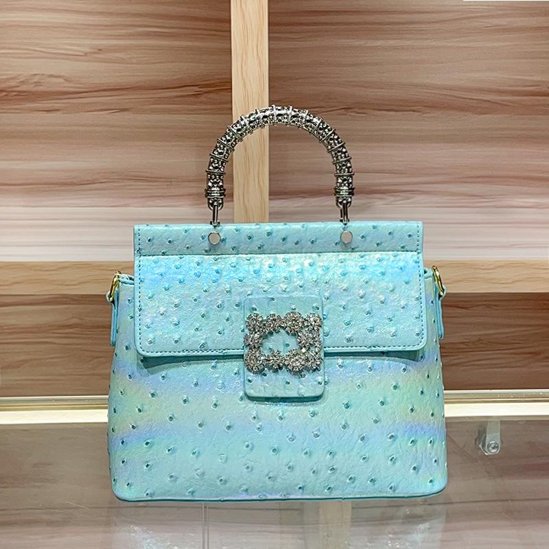 High-End 2025 Damen Crossbody-Tasche aus echtem Leder mit Strass-Straußenmuster