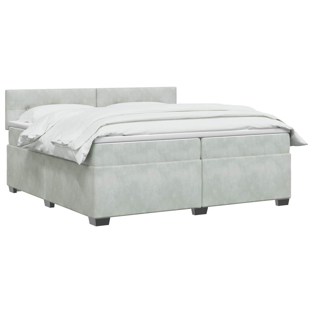 Box Spring Bed with Mattress Light Gray 200 X 200 Cm Velvet