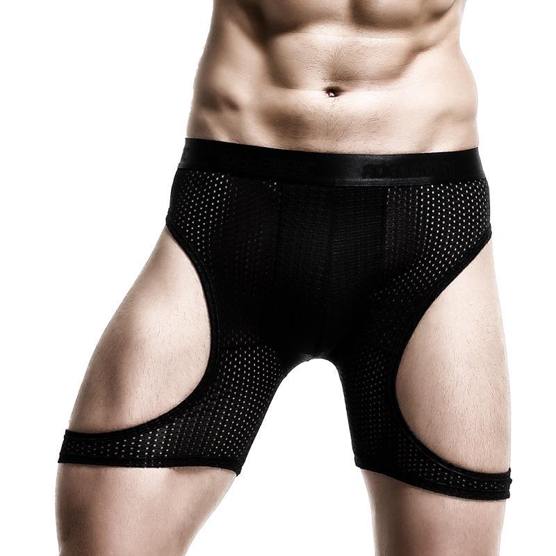 Men's Anti-Friction Ice Silk Long Boxer Briefs - Large Size Sports Running Tights