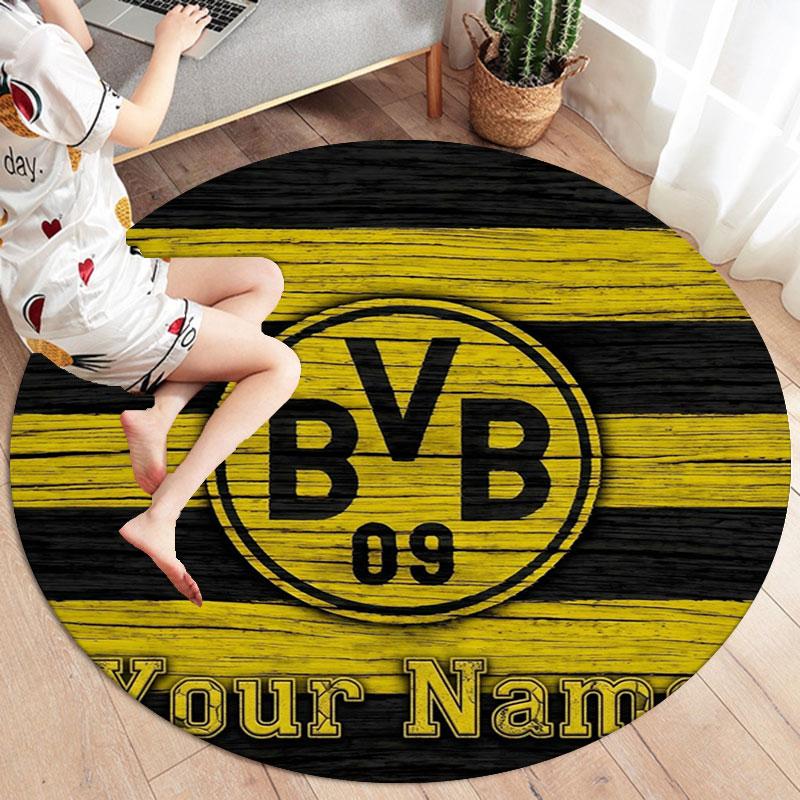 Borussia Individueller Name Runder Teppich, Teppich für Wohnzimmer Schlafzimmer Sofa Spielzimmer Dekor, Rutschfeste Bodenmatte