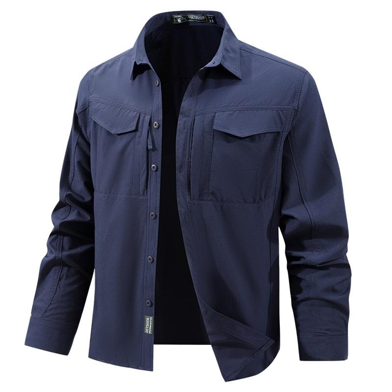 Men Tactical Shirt Men Quick Dry Long Sleeve Cargo Shirts Outdoor Casual Breathable Multi-pocket Hiking Fishing Work Shirt