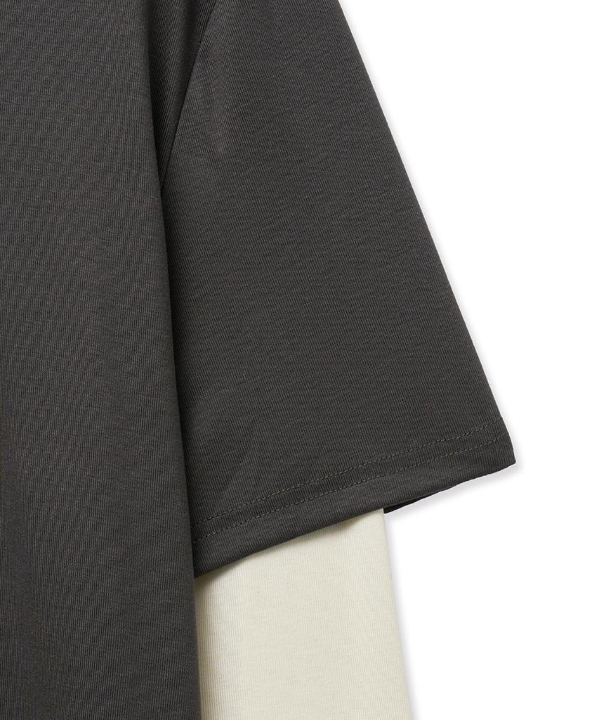 NOIRER Layered Half Long Sleeve T-Shirt (Charcoal Ivory)