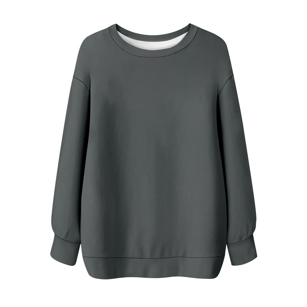 Women's Solid Color Round Neck Long Sleeved T-shirt Sweatshirt Top