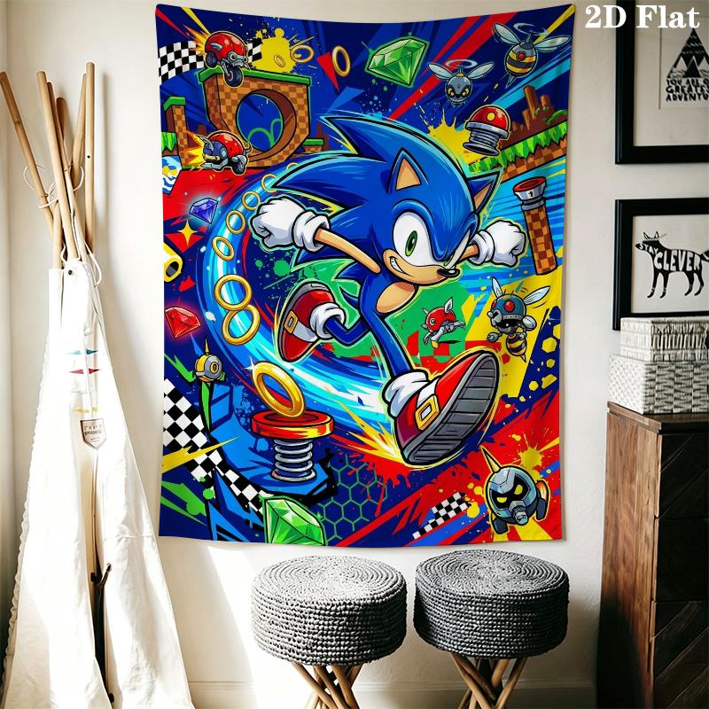 Sonic the Hedgehog Wall Tapestry Aesthetic Wall Hanging Printed Fabric Blanket Decorative Tapestries for Bedroom Living Room Home Decor