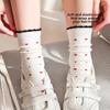 Summer Women's Thin Style Round-ear Lace Stockings, Full of Love Heart-patterned Cotton Socks, Breathable Mesh Eyelets, Tube Socks