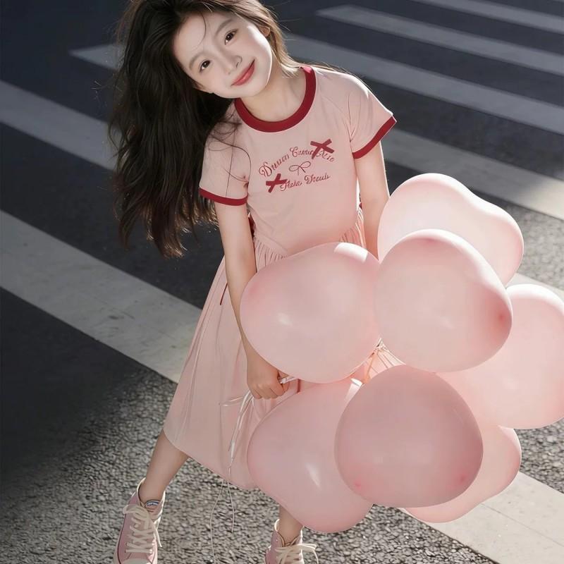 Girls Dress 2026 Kids A-Line Short Sleeve Letter Print Princess