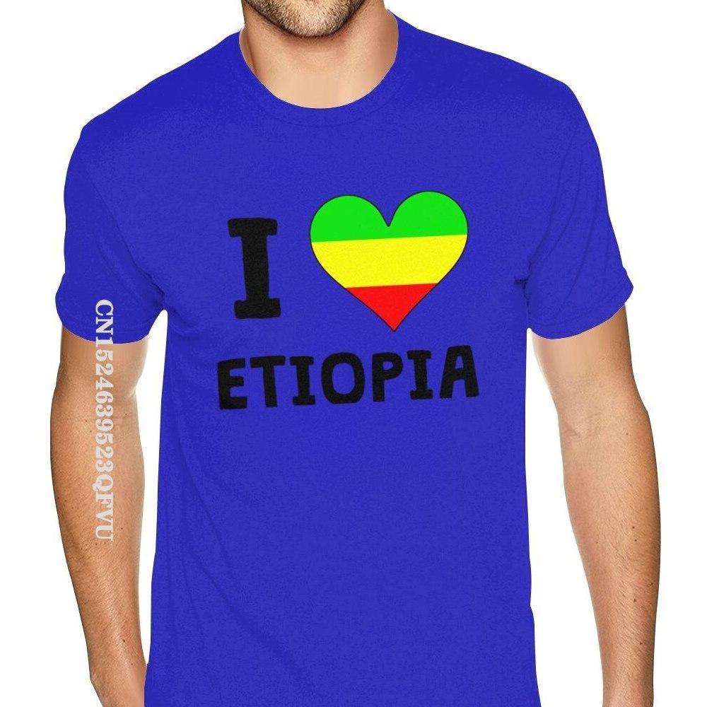 Black I Love Heart Ethiopia Flag Shirt Men Women Custom Printing Gothic Style Anime Tshirt Pure Cotton Round Neck Tee Shirt