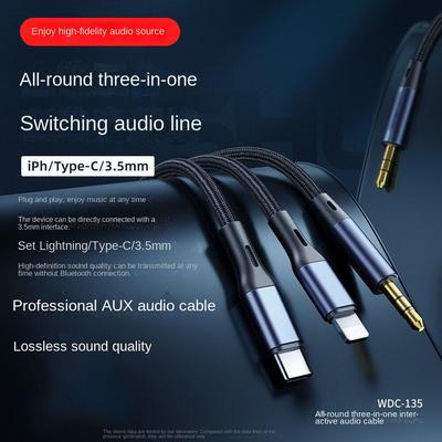 Kolm-ühes lisahelikaabel, C-tüüpi Apple'i 3,5 mm heli multifunktsionaalne autohelikaabel