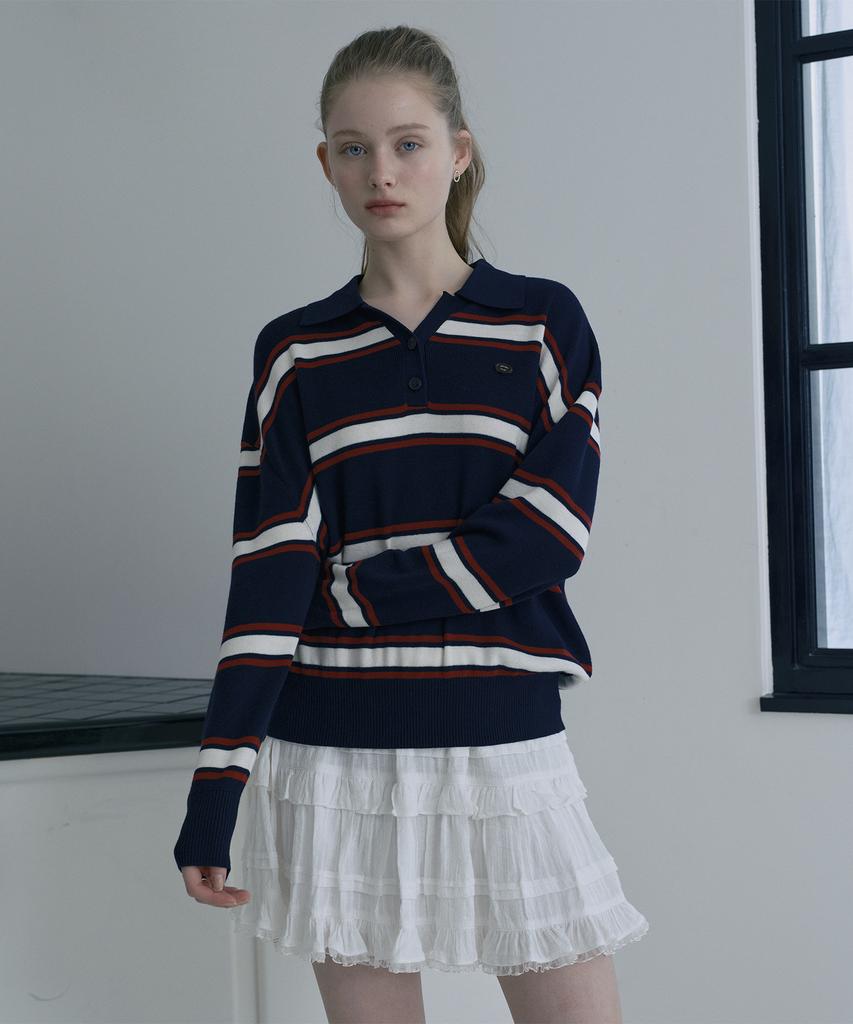 JUCYJUDY Striped Collared Knit Pullover J1Kt121F