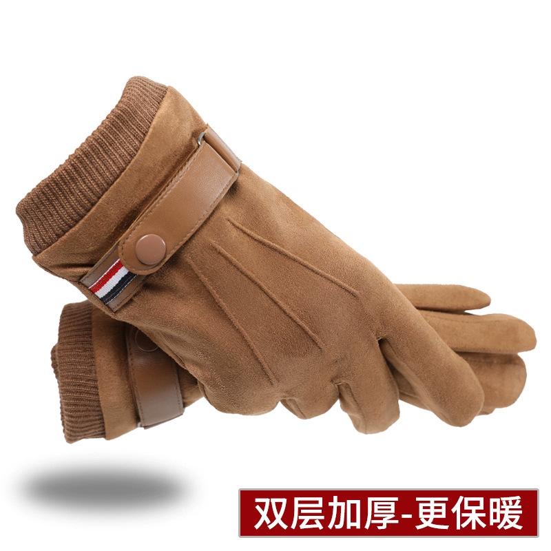 Gloves Men's Winter Warm Fleece Thickened Suede Gloves Outdoor Sports Cycling Electric Vehicle Touch Screen Cotton Gloves