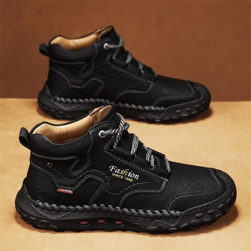 Winter/Fall Mens Handmade Casual Leather Casual Shoes High Boots Leather Shoes  for Men Soft and Comfortable Non-slip Ankle Boots