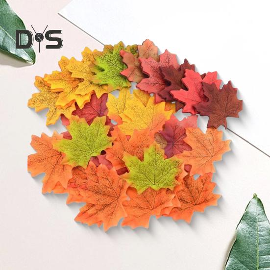 200Pcs Artificial Maple Leaf Realistic Fake Silk Colorful Fall Maple Leaves Decoration Halloween Party Thanksgiving Day Autumn Festival Decor Photo