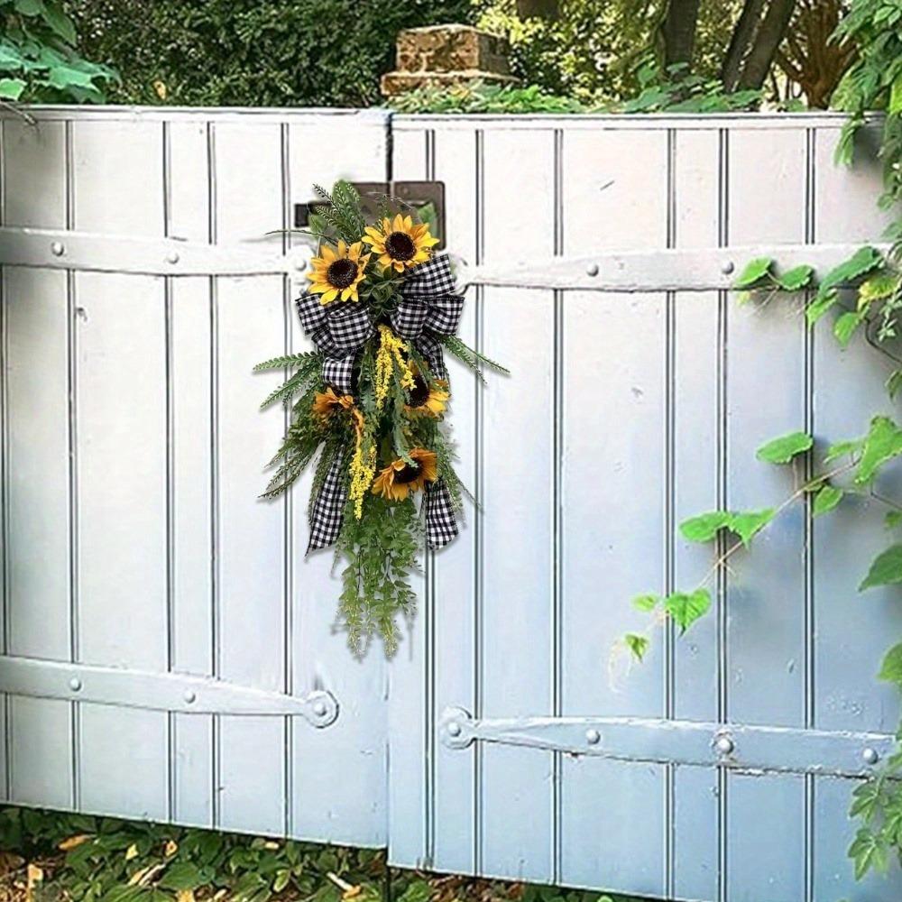 Teardrop Wreath Artificial Sunflower Wreath Summer Fake Sunflower Spring Sunflower Swag Door Hanging Wreath Simulation Hanging Wreath Spring Decor