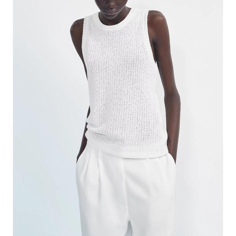 MD Spring New Arrival Women's Round Neck Straight-leg Silm Casual Minimalist Texture White Suspender Vest 6804533