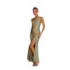 Spring/Summer 2024 European & American Slim One-Shoulder Satin Dress with Slit – Sexy & Chic Socialite Style for Women