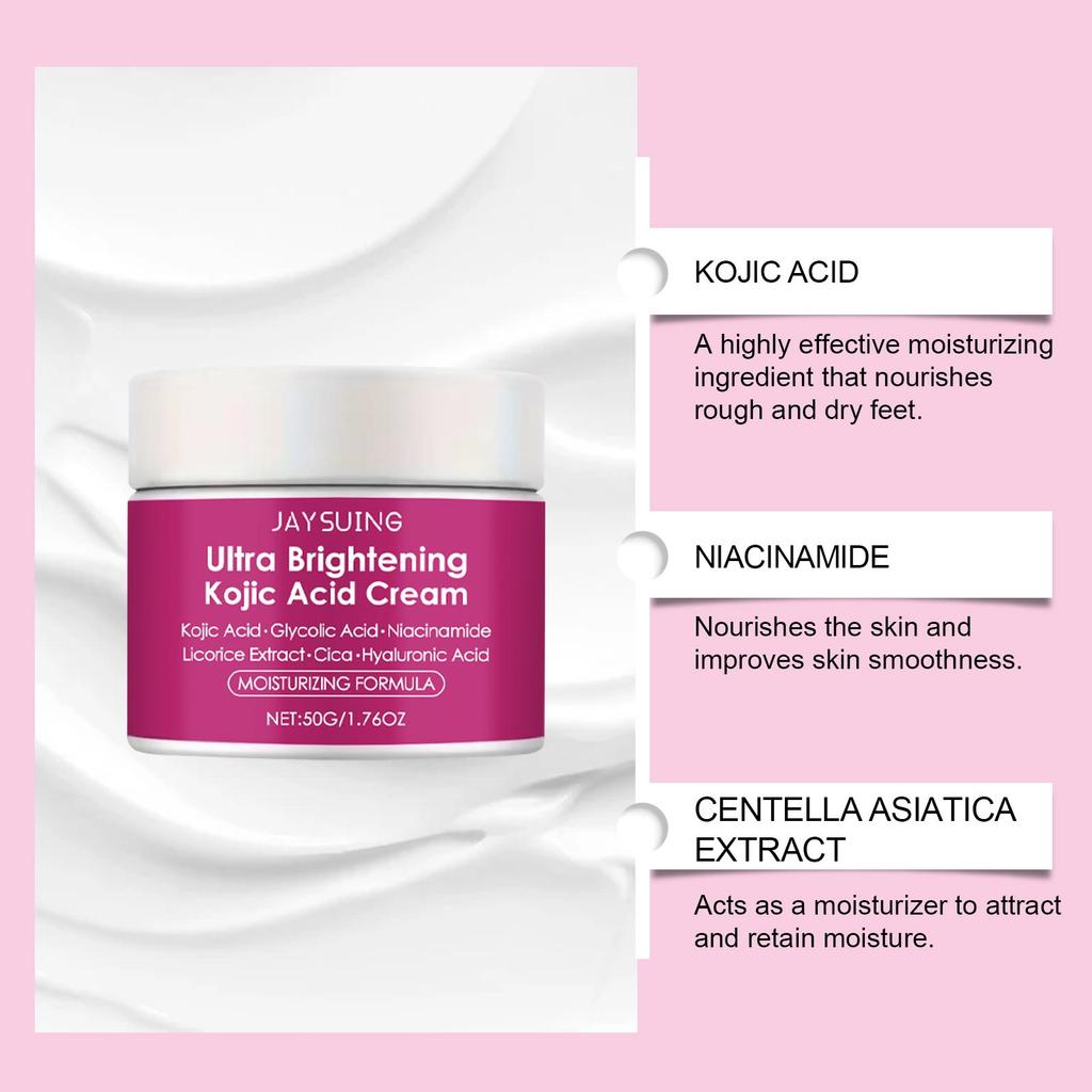 Kojic Acid Facial Cream Lighten Skin Tone Moisturizing Hydrating Smoothing Firm Face Reduce Dryness Discomfort Niacinamide Cream